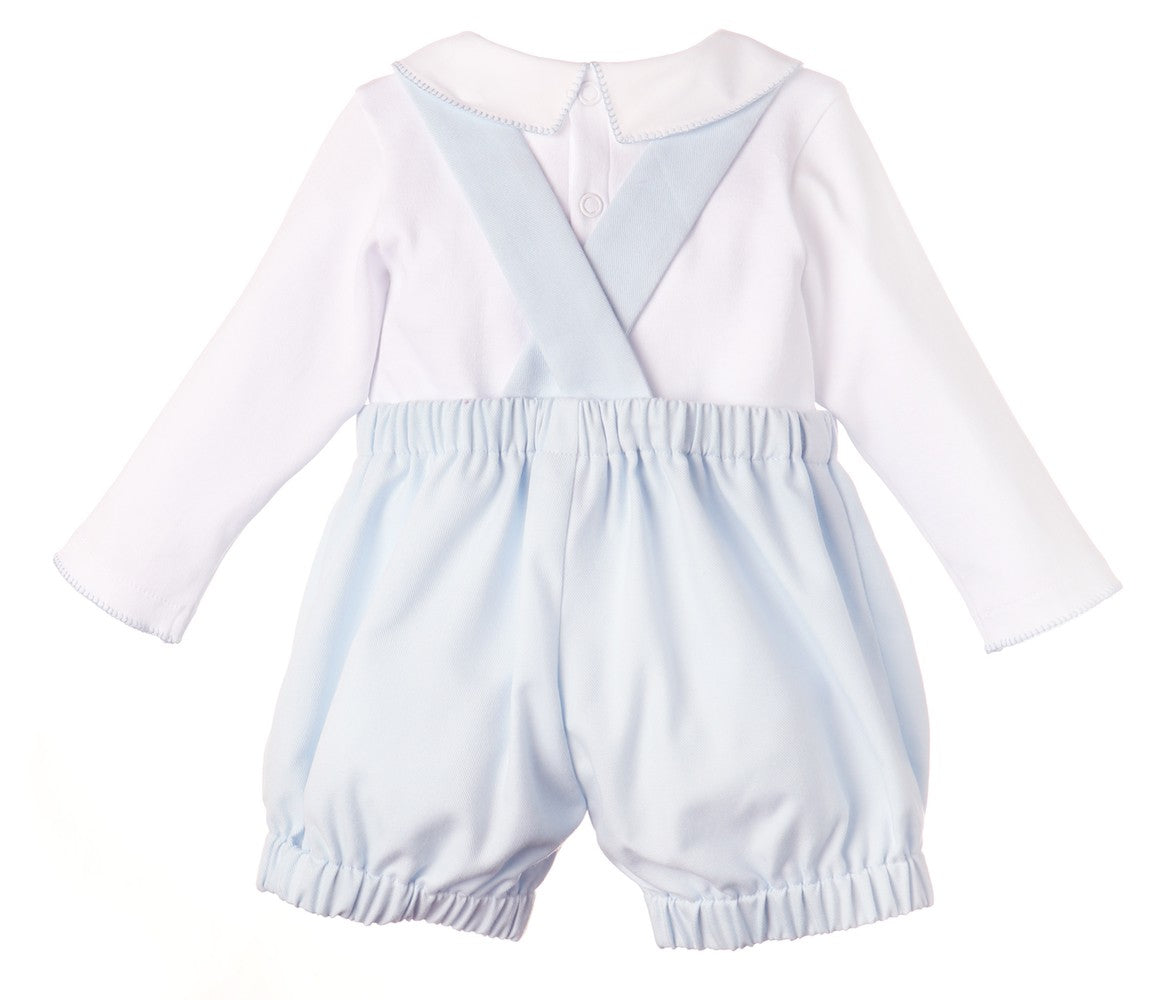 Luli & Me Baby Boys Blue Bubble Overall Romper - White Onesie Shirt