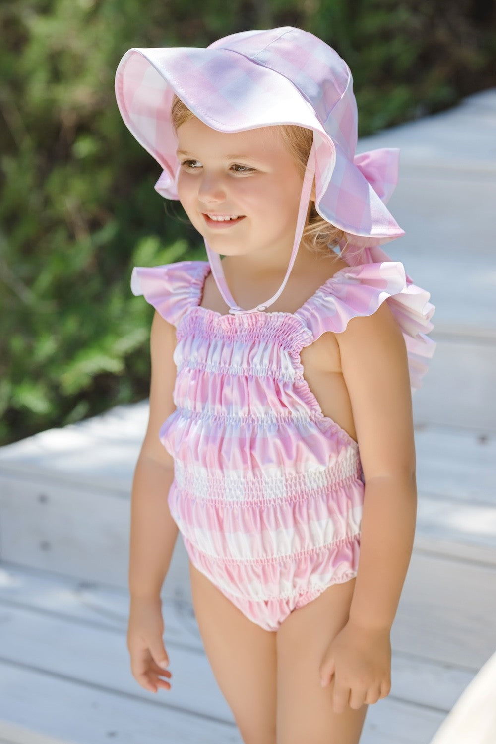 Sal & Pimenta Girls Swimsuit - Buffalo Check - Pink - Frilled