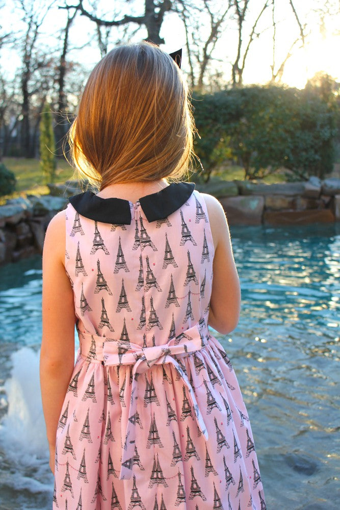 Susanne Lively Girls Print Eiffel Tower Print Dress with Collar