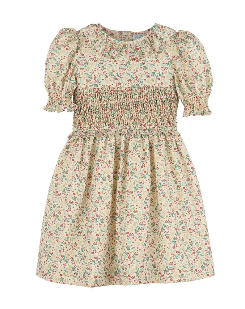 Luli & Me Girls Winterberry Floral Dress - Smocked Bodice - Ruffle Collar