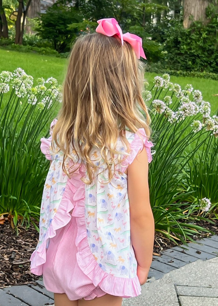 James & Lottie Girls Natalie Bloomers Set - Pink Zoo-pendous Zoo Animals