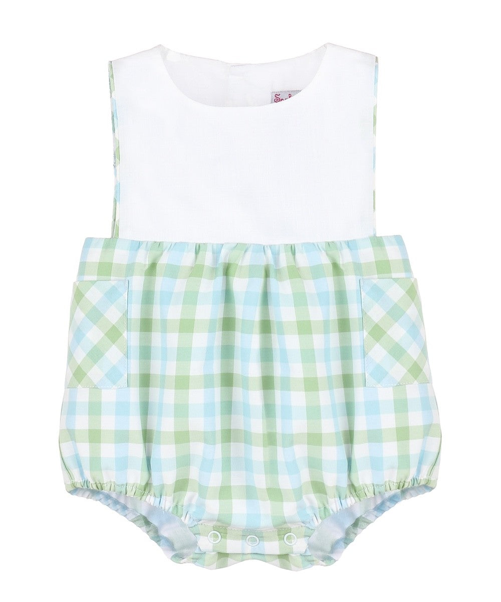 Sophie & Lucas Baby Boys Blue & Green Plaid Pockets Bubble
