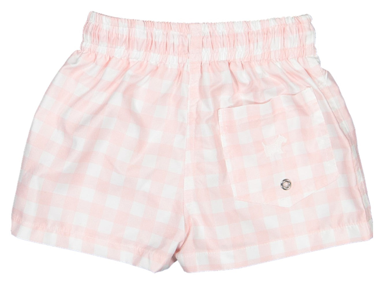 Sal & Pimenta Boys Square One Blush Pink Checks Swim Trunks by Sal & Pimenta