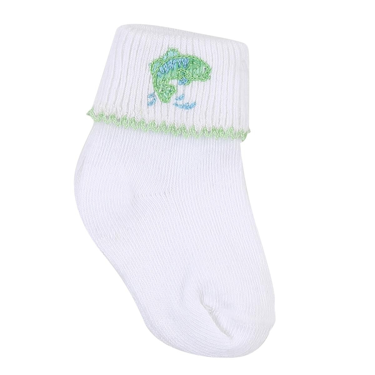 Magnolia Baby Boys Green Vintage Fishing Embroidered Socks