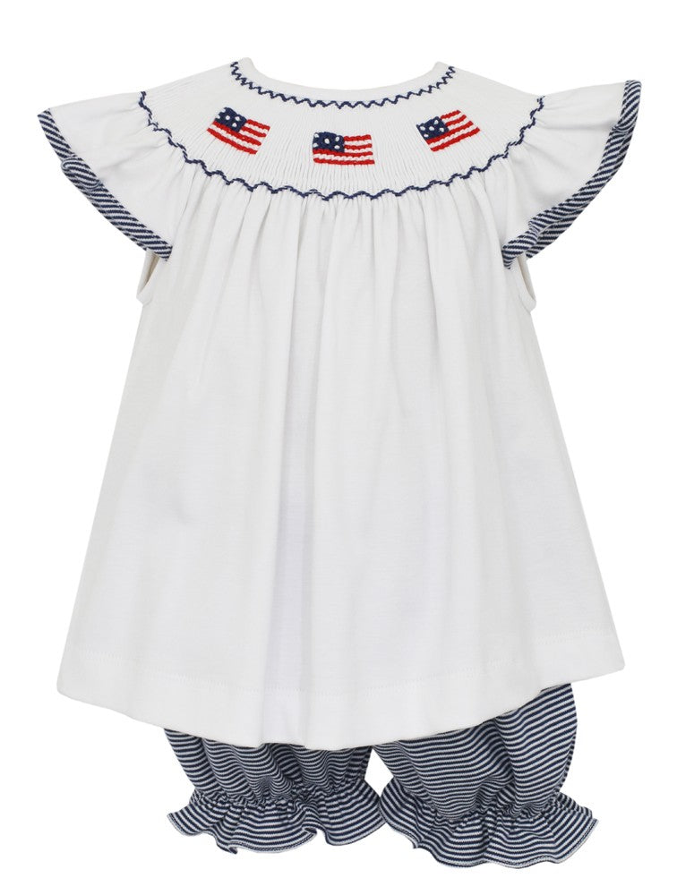 Petit Bebe Knits Baby Girls Navy Blue Stripe Knit Smocked Flags Bloomer Set