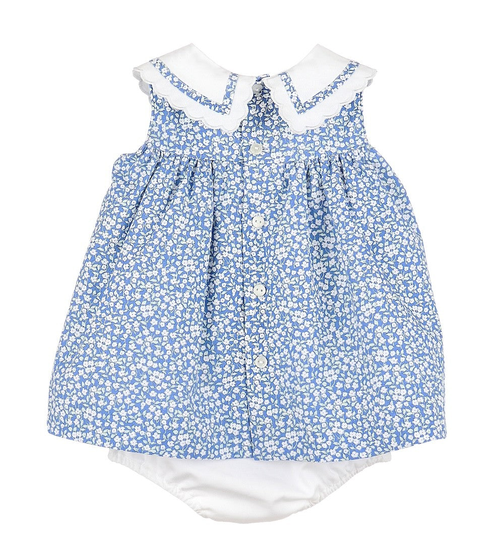 Sophie & Lucas Girls Blue Bloomy Petals Scallop Collar Bloomers Set