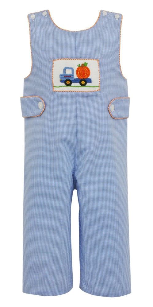 Claire & Charlie Baby / Toddler Boys Blue Check Smocked Pumpkin Truck Longall by Claire & Charlie