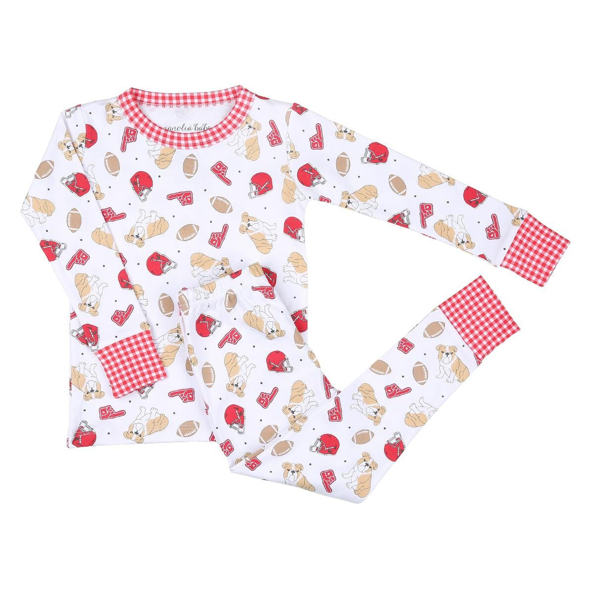 Magnolia Baby Long Pajamas - Red UGA Georgia Bulldog Football Print