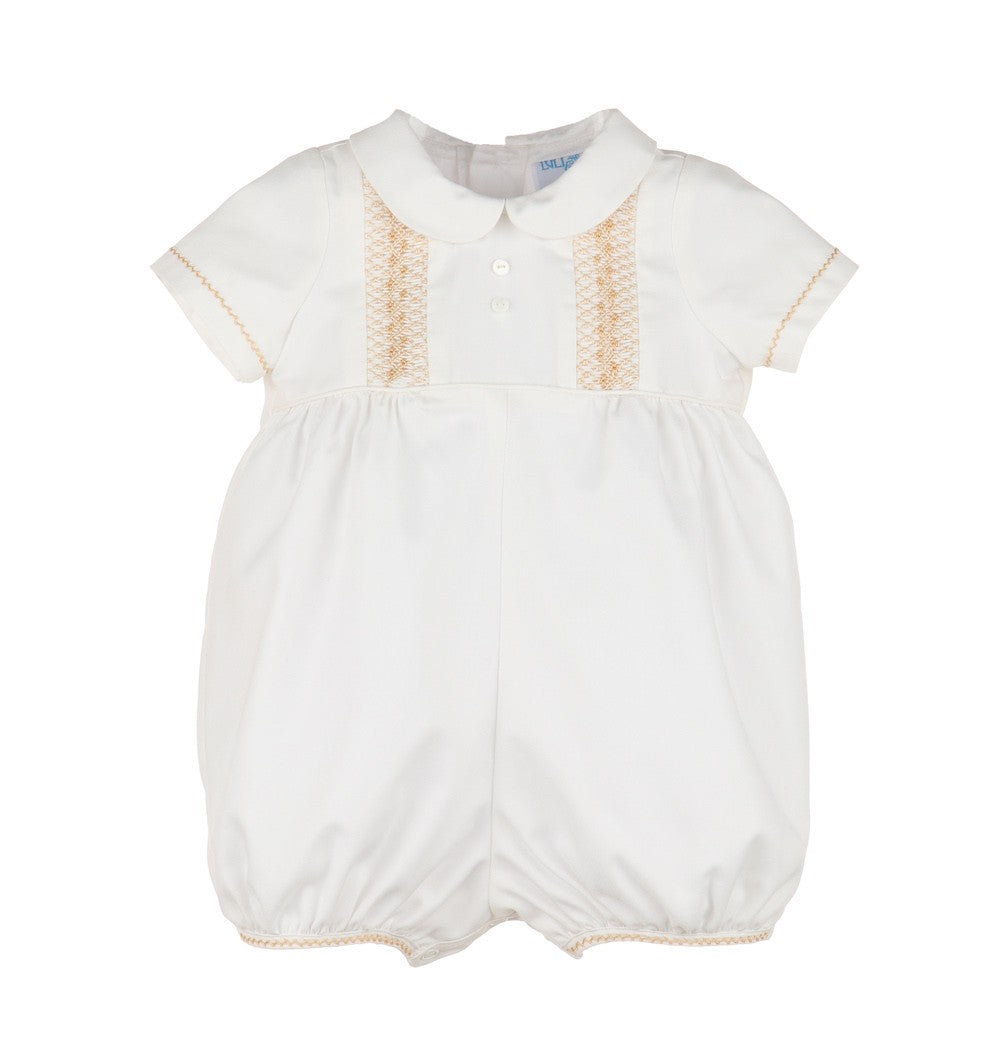 Luli & Me Baby Boys Ivory & Beige Smocked Vintage Bubble