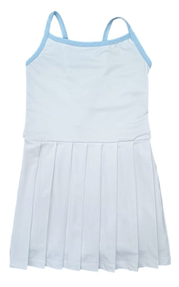 Be Elizabeth by James & Lottie Girls Pleated White Athleisure Tennis Dress - Piped in Blue