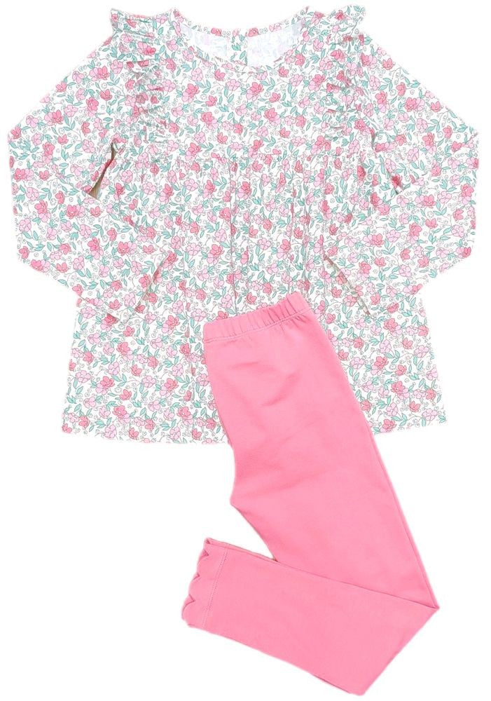 James & Lottie Harper Green and Pink Floral Top with Pink Leggings by James & Lottie