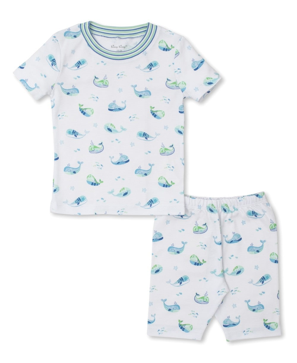Kissy Kissy Boys Short Pajamas Set - Blue Watercolor Whales