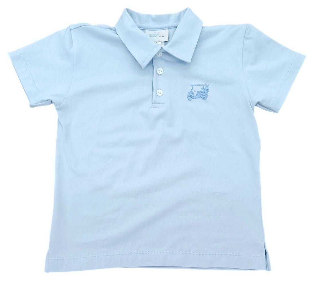James & Lottie Boys Light Blue Polo Shirt - Let's PAR-TEE Golf Cart Embroidery
