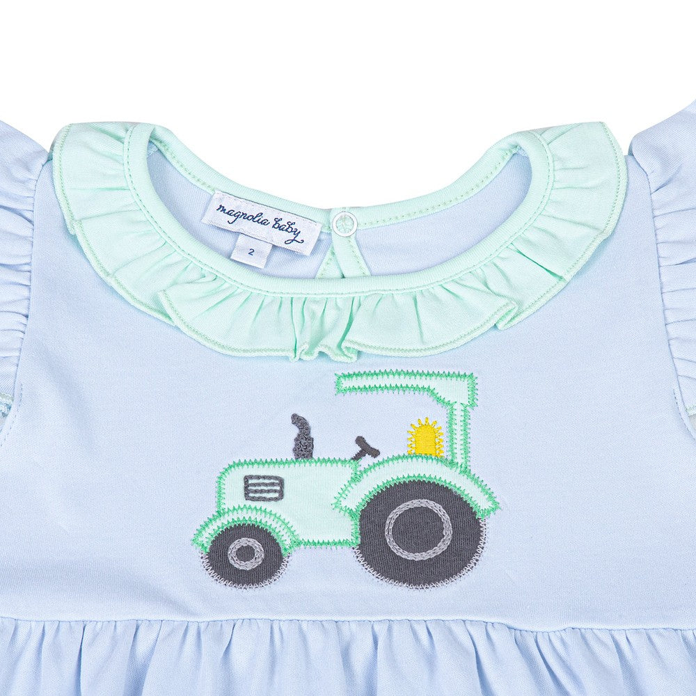 Magnolia Baby Toddler Girls Blue Tractor Time Flutters Dress