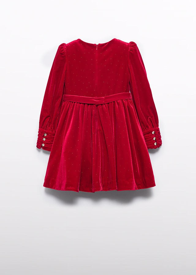 Abel & Lula Girls Belted Velvet Sparkle Holiday Party Dress - Red by Abel & Lula