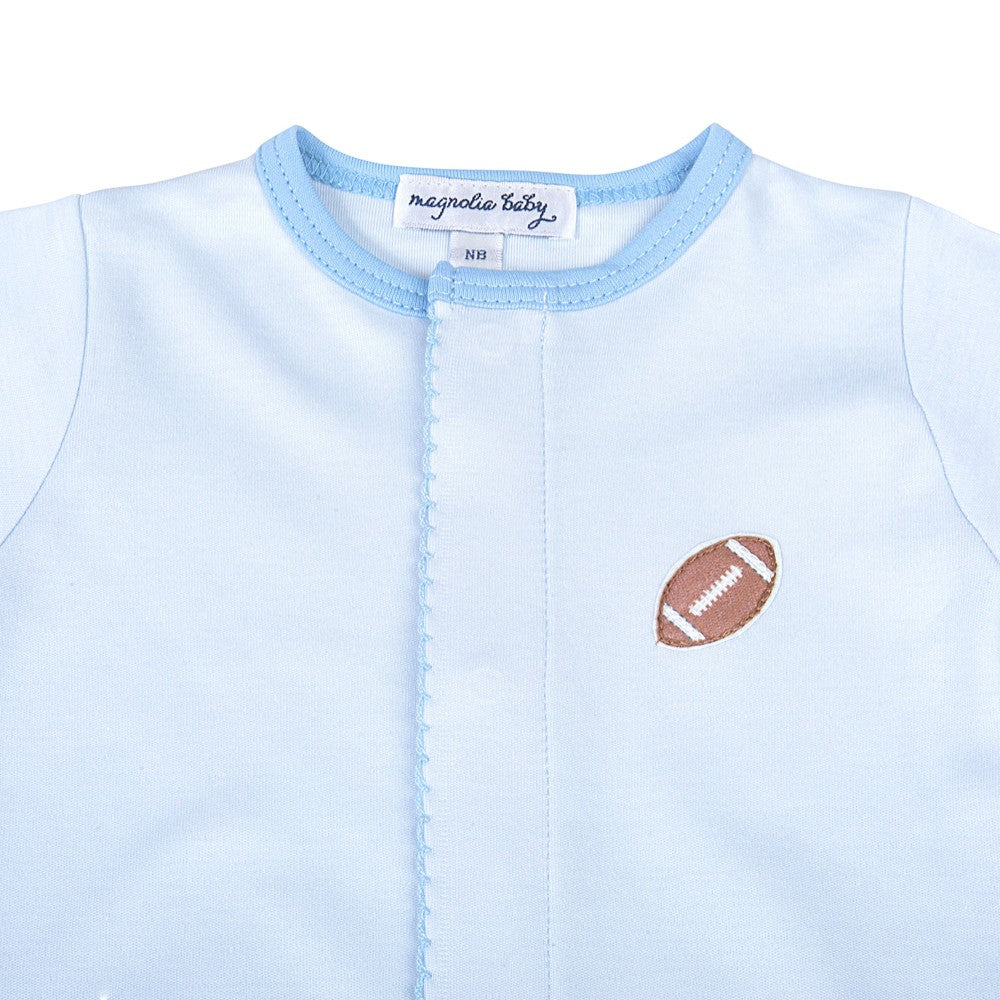 Magnolia Baby Boys Darling Football Light Blue Embroidered Converter Gown by Magnolia Baby