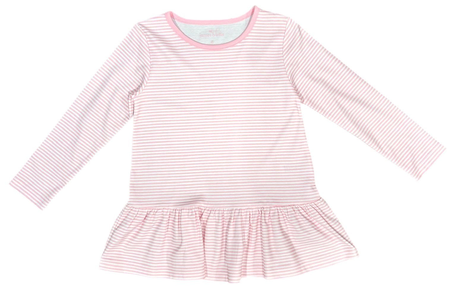James & Lottie Girls Peggie Peplum Knit Top - Light Pink Stripes by James & Lottie
