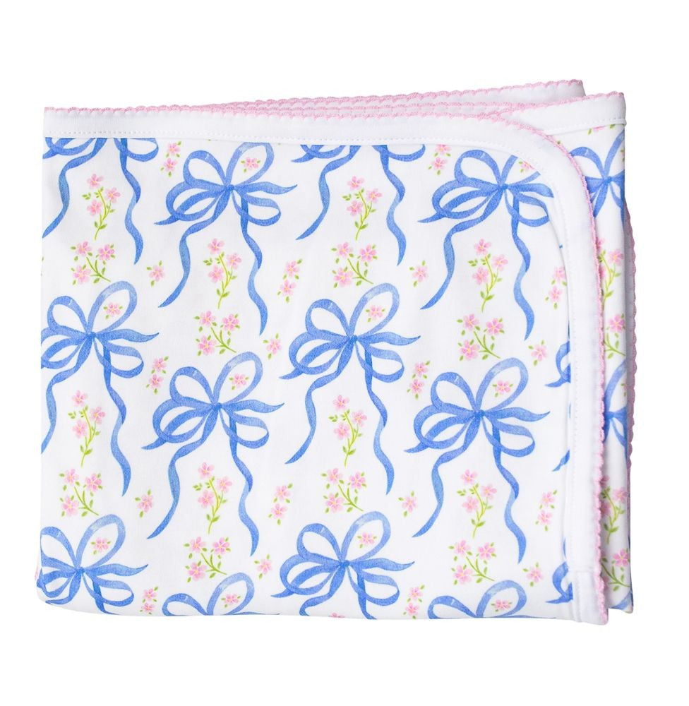 Proper Peony Pima Baby Girls Blue Blossom Bows Receiving Blanket by Proper Peony