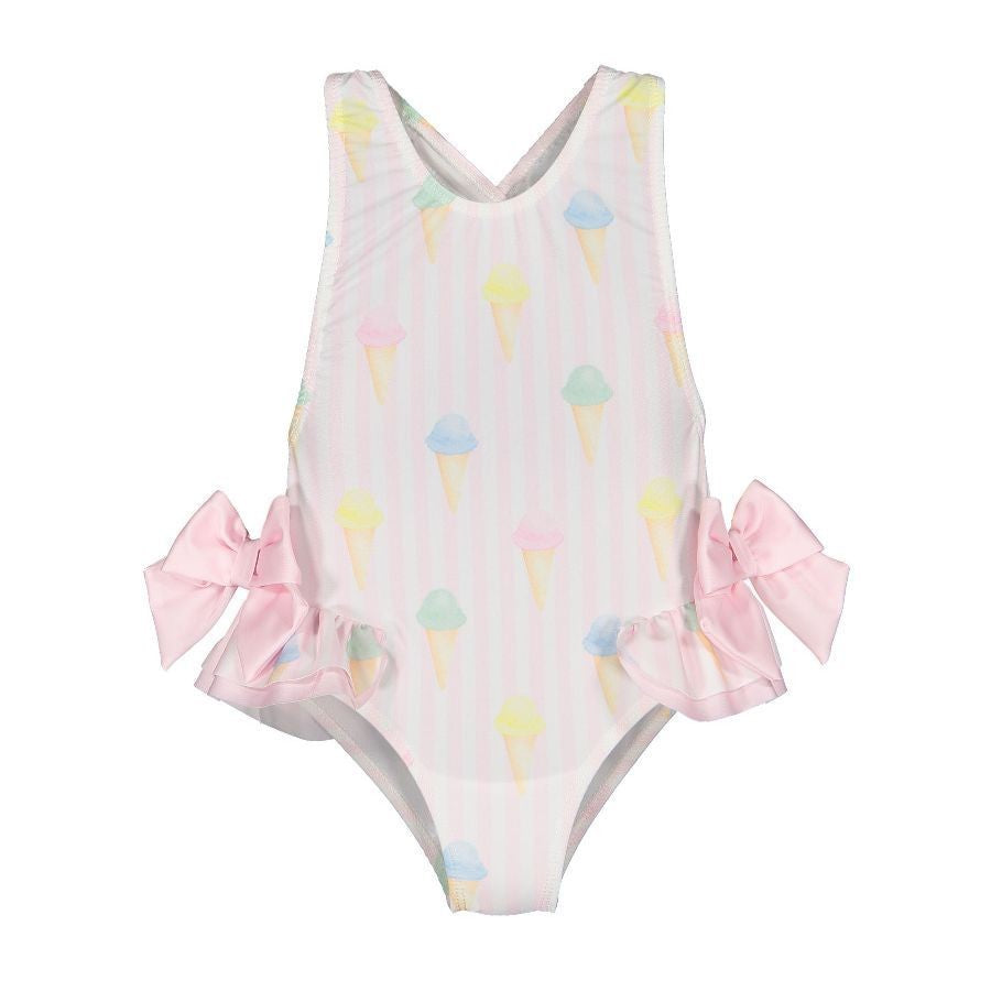 Sal & Pimenta Girls Pink Ice Creams Swimsuit - Pink Bows at Hips