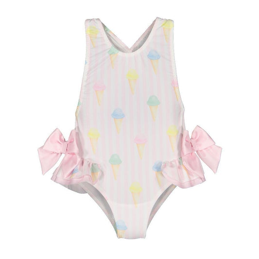 Sal & Pimenta Girls Pink Ice Creams Swimsuit - Pink Bows at Hips