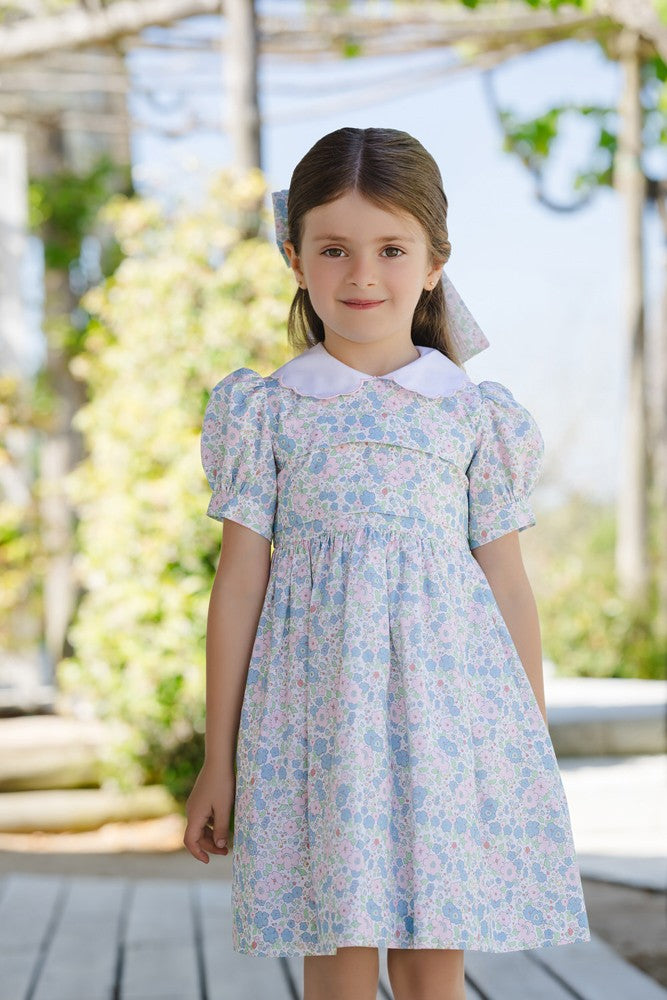 Sal & Pimenta Girls Dress - Blue & Pink Sprinkles Floral