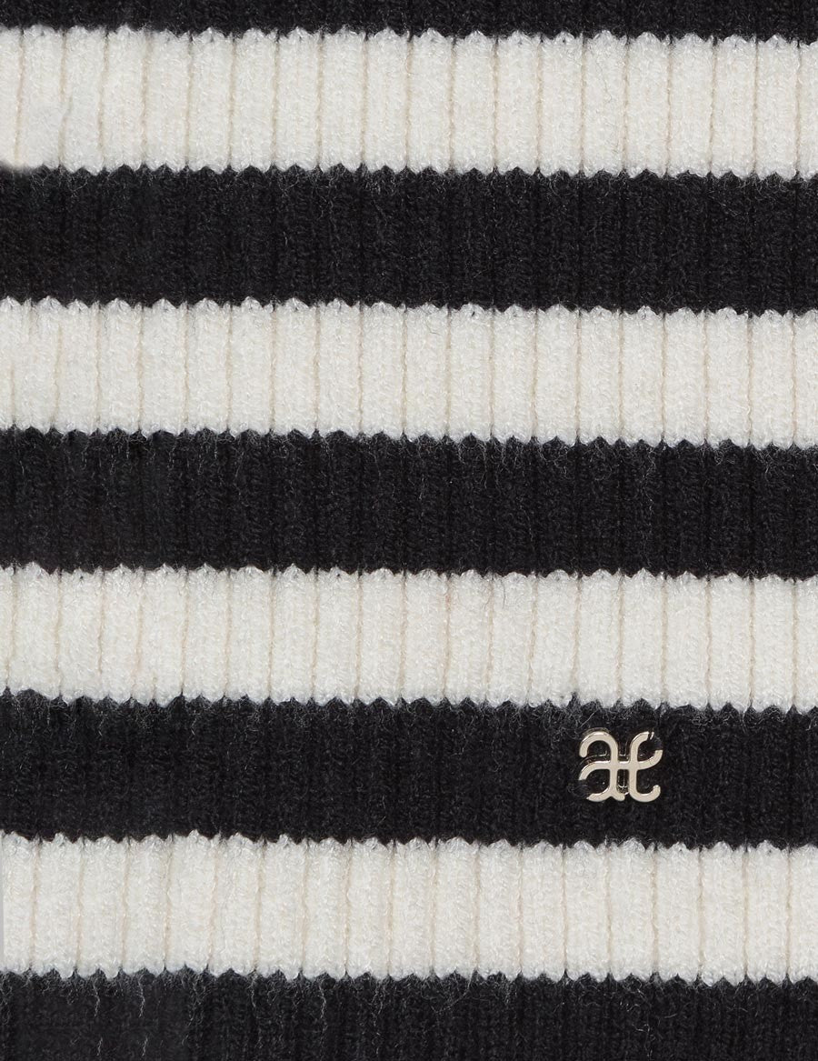 Abel & Lula Girls Black & White Knit Striped Turtleneck Top