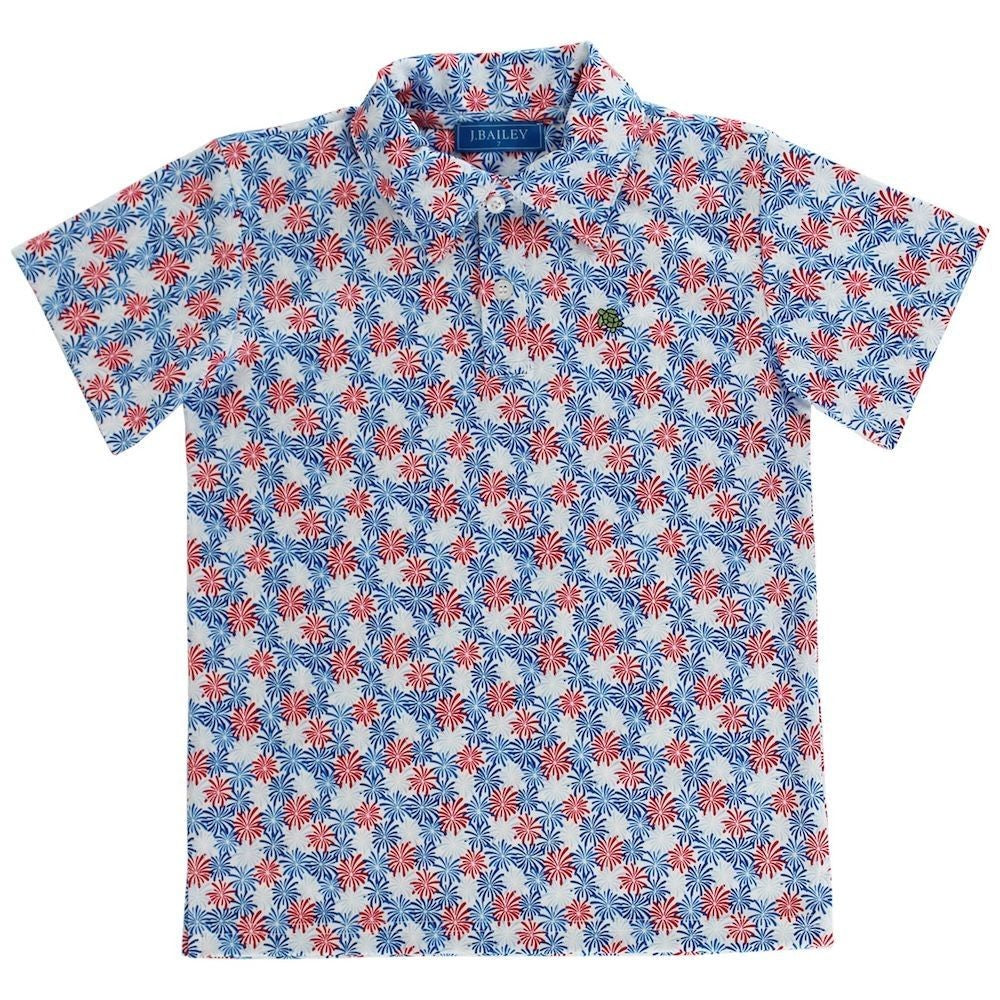 Bailey Boys J. Bailey Performance Polo Shirt - Blue & Red Patriotic Fireworks