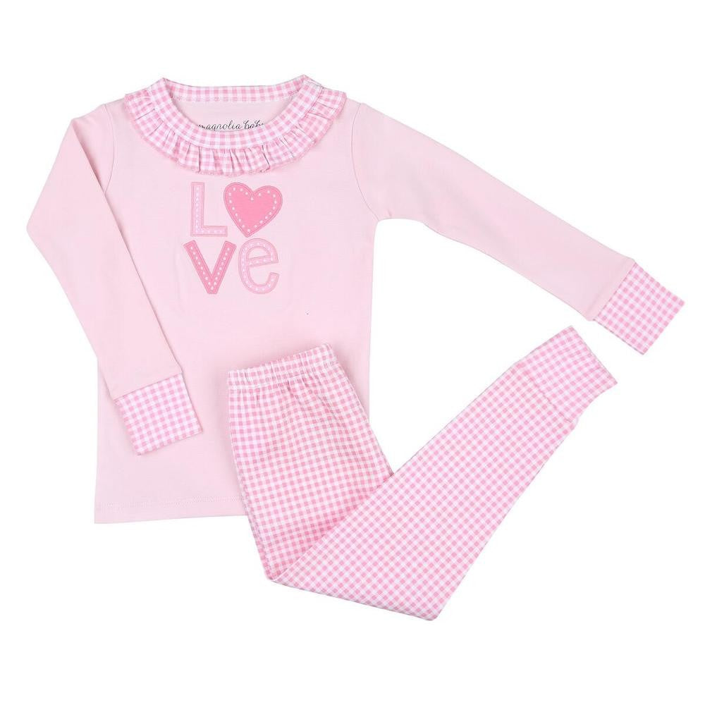 Magnolia Baby Girls Pink Love Valentine Heart Applique Long Pajamas by Magnolia Baby