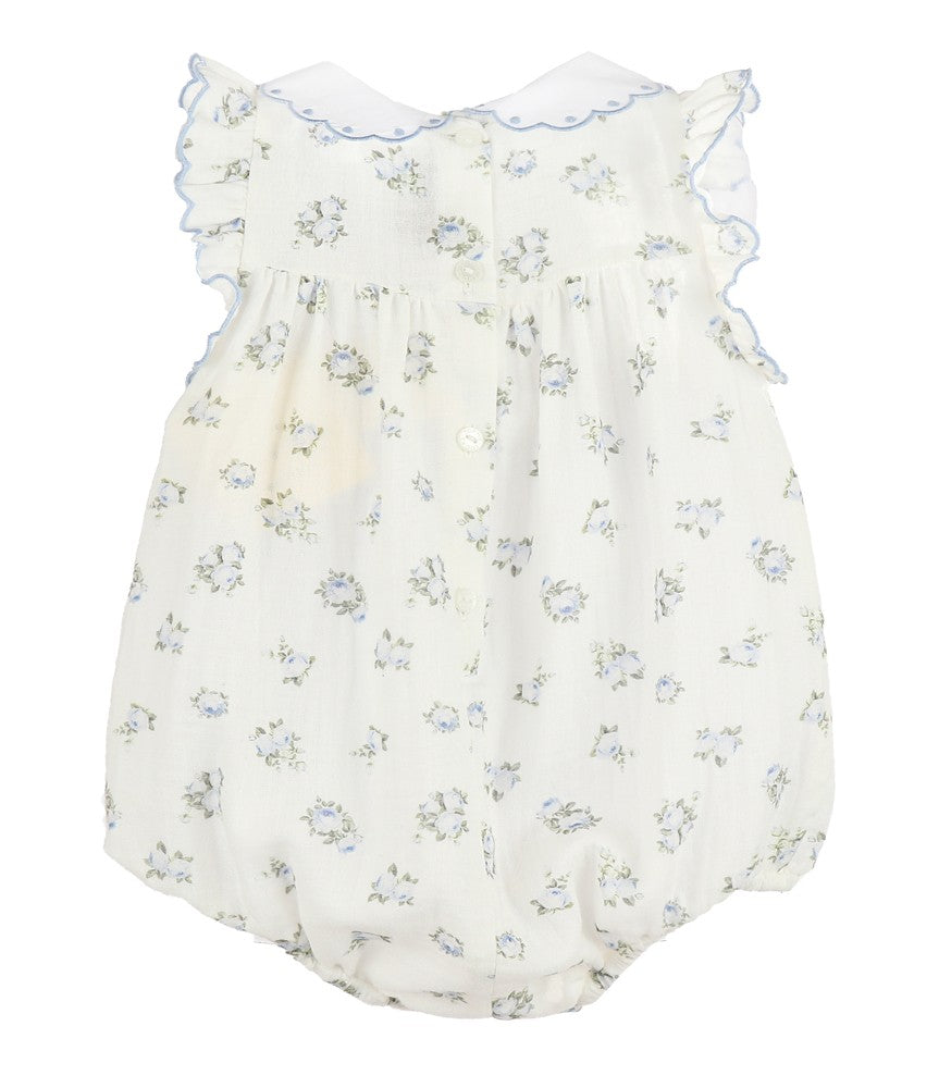 Sophie & Lucas Baby Girls Classic Bleu Blue Rose Floral Bubble - Embroidery Bow on Collar by Sophie & Lucas