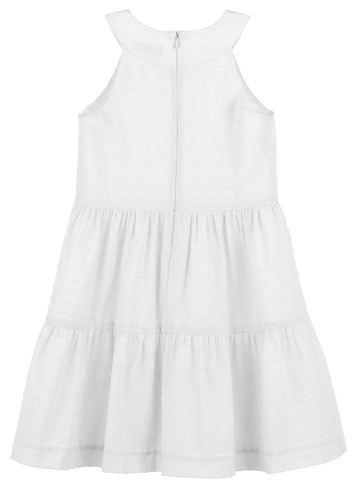 Luli & Me Girls Dotted Swiss Tiered Dress - Hepburn Neckline - White by Luli & Me