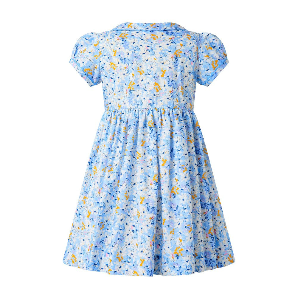 Rachel Riley Girls Daisy Button-Front Dress - Blue