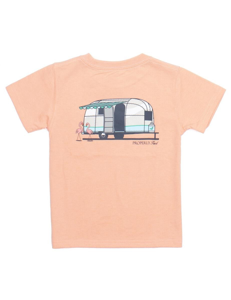 Properly Tied T-Shirt - Logo Pocket - Back Graphic - Camper on Melon Heather - Short Sleeves