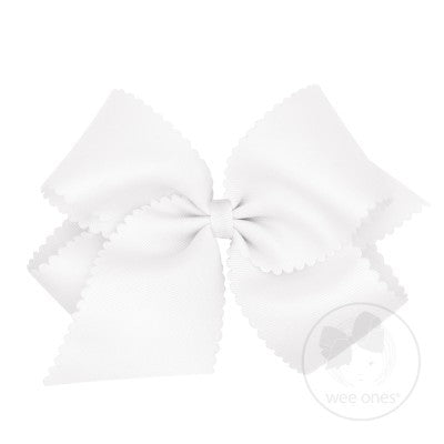 Wee Ones Girls Grosgrain Hair Bow on Clip - Scallop Edge - White