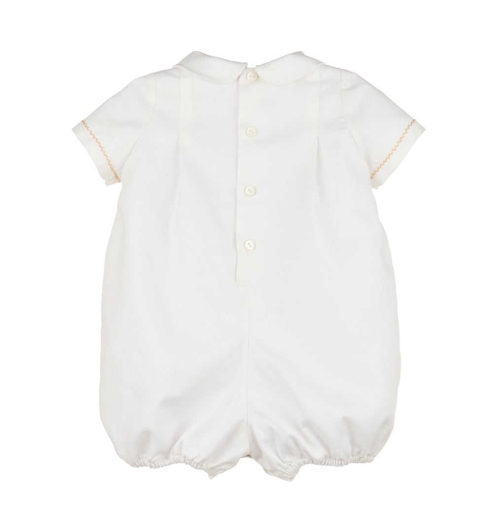 Luli & Me Baby Boys Ivory & Beige Smocked Vintage Bubble