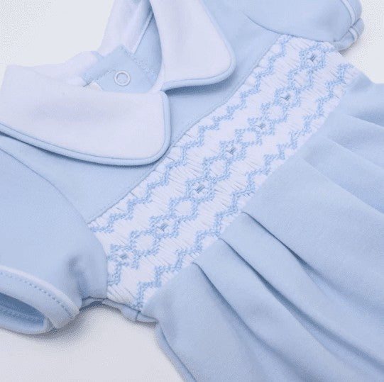 Magnolia Baby Boys Hazel and Hudson Smocked Light Blue Bubble