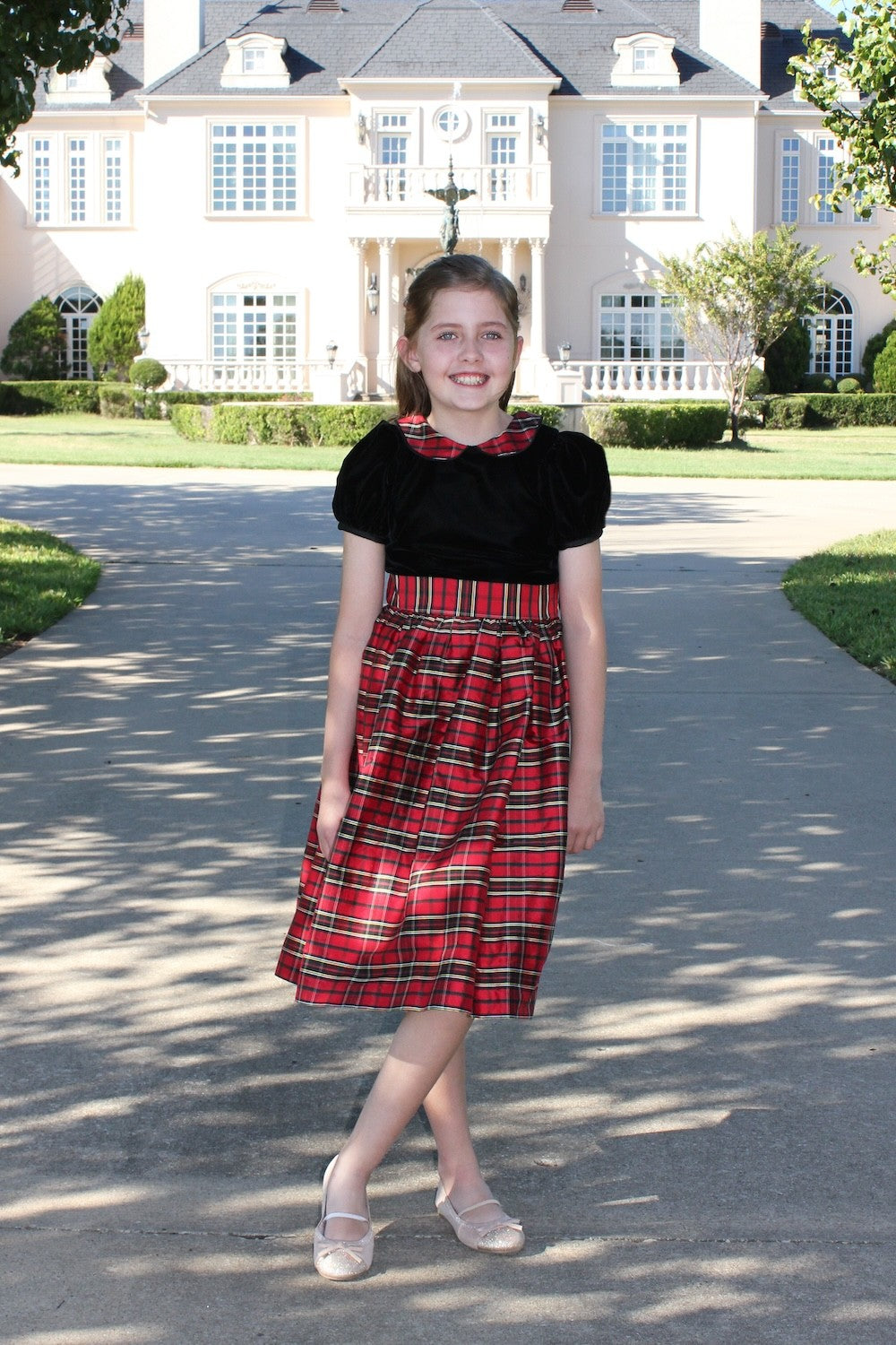 Susanne Lively Girls Red Holiday Plaid Dress with Black Velvet Bodice by Susanne Lively