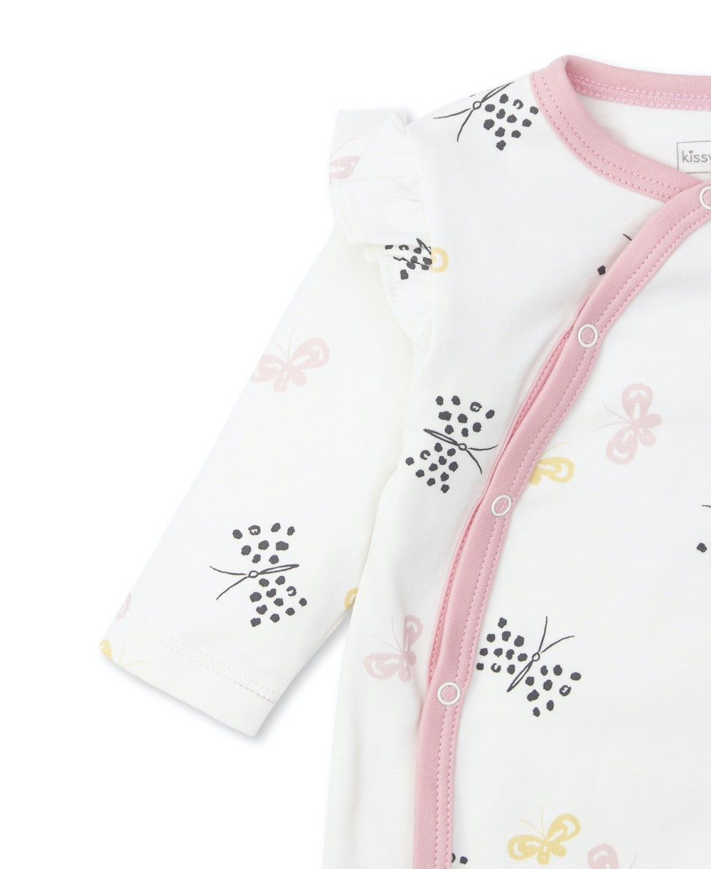 Kissy Kissy Love Baby Girls Pink Trim Butterfly Footie