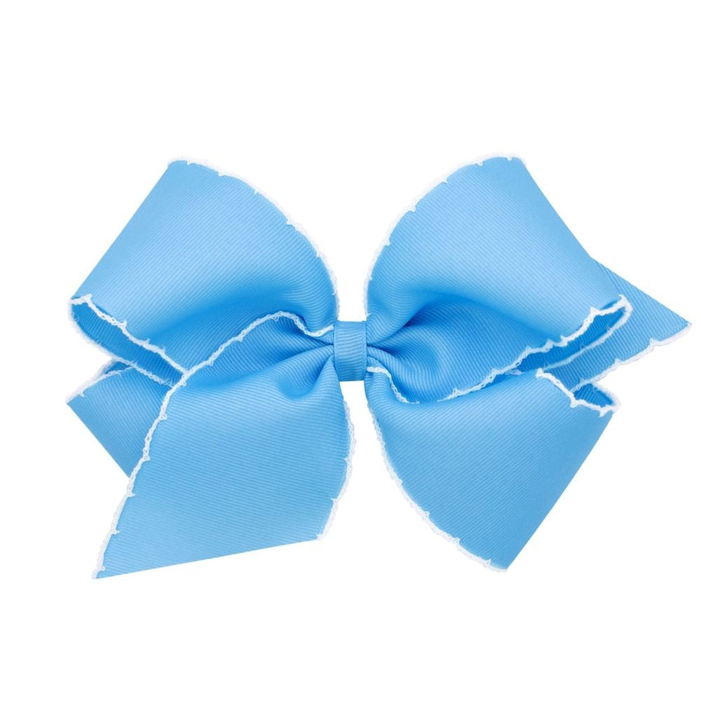 Wee Ones Girls Classic Moonstitch Bow - Millenium Blue with White by Wee Ones