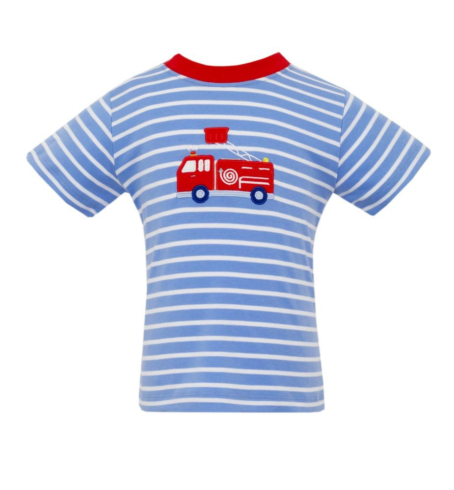 Claire & Charlie Boys Blue Striped Firetruck Knit Shirt
