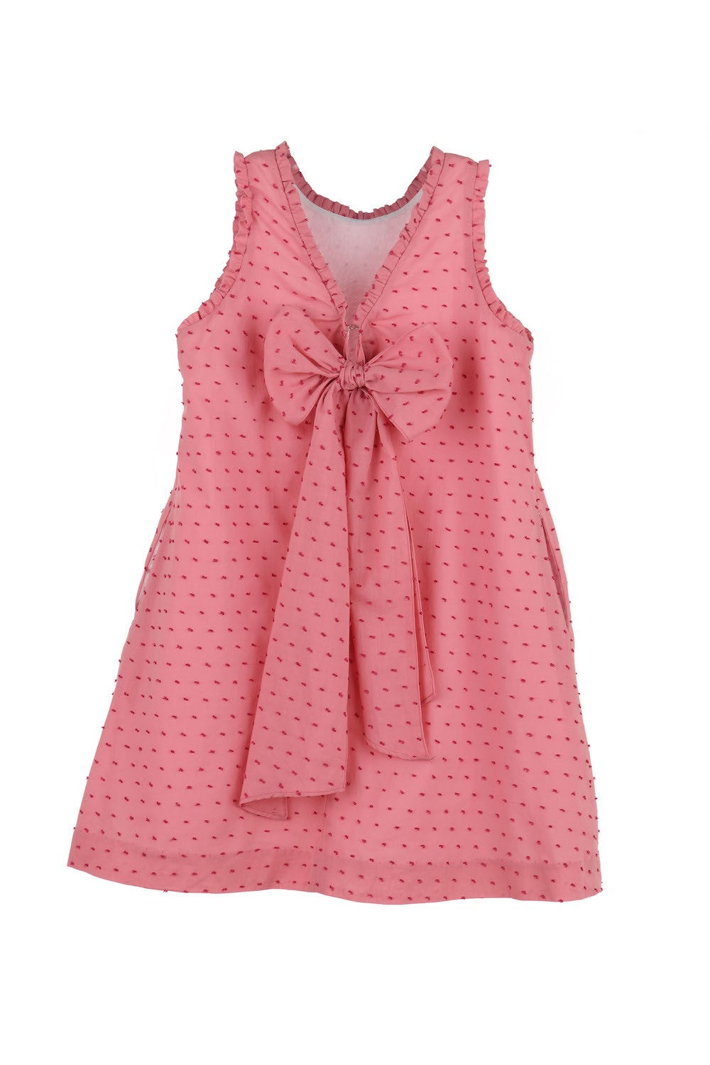 Luli & Me Gabby Girls Blair Dress - Bow on Back - Raspberry Pink Dotted Swiss by Luli & Me
