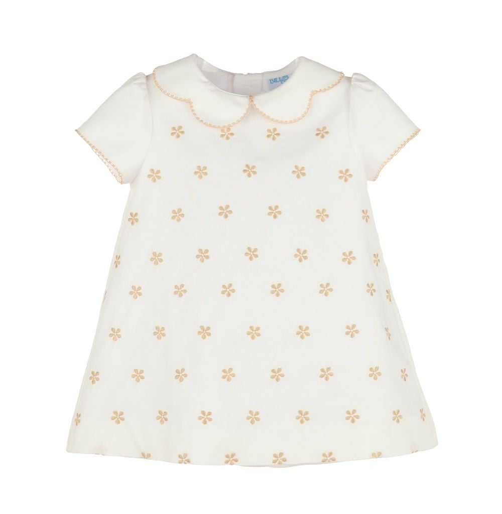 Luli & Me Baby Girls Dress - Ivory with Tan Embroidery Flowers 12M Luli & Me Baby Girls Dress - Ivory with Tan Embroidery Flowers 12M