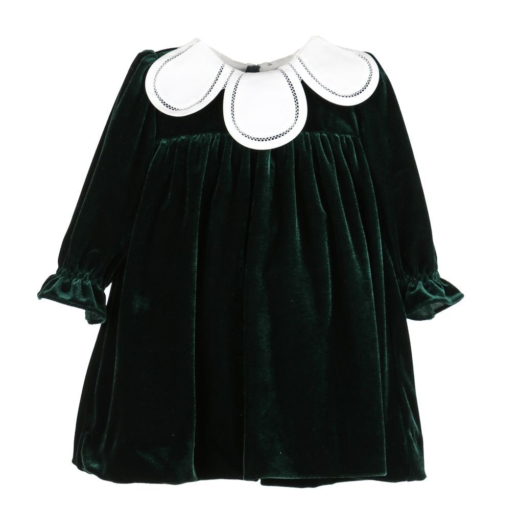 Sophie & Lucas Girls Velvet Christmas Dress with White Petal Collar - Emerald Green 18M Sophie & Lucas Girls Velvet Christmas Dress with White Petal Collar - Emerald Green 18M