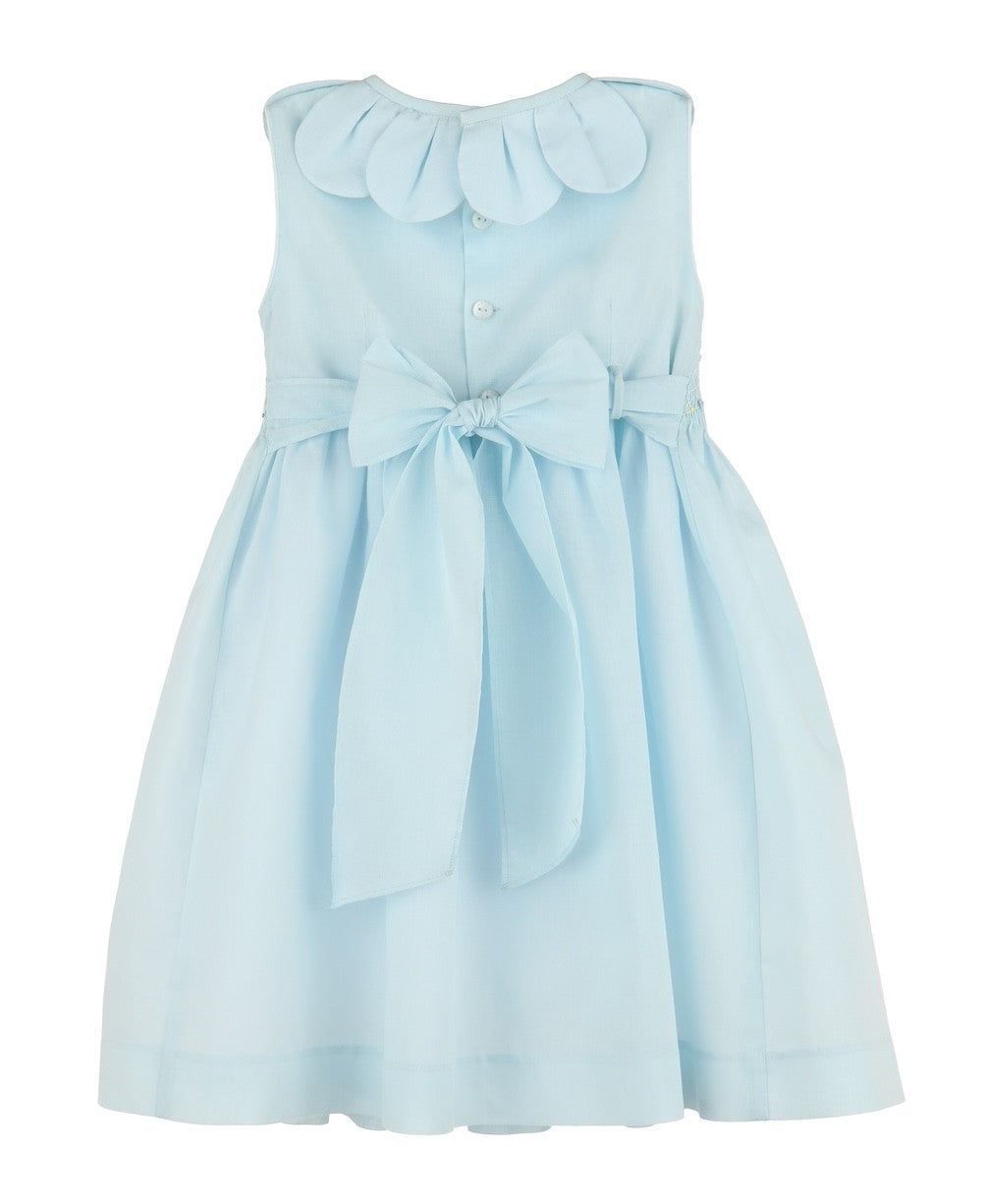 Luli & Me Girls Classical Diamond Smocked Petal Collar Sleeveless Dress - Blue