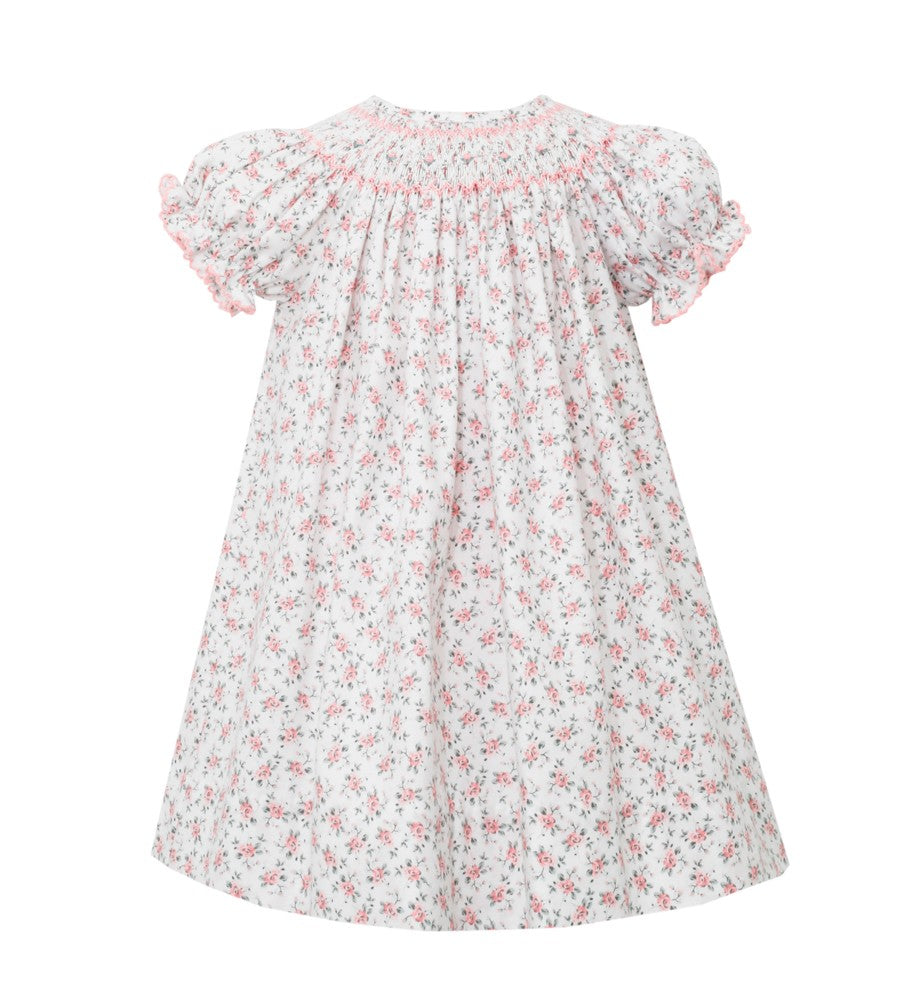 Petit Bebe Girls Smocked Bishop Dress - Pink Floral by Petit Bebe