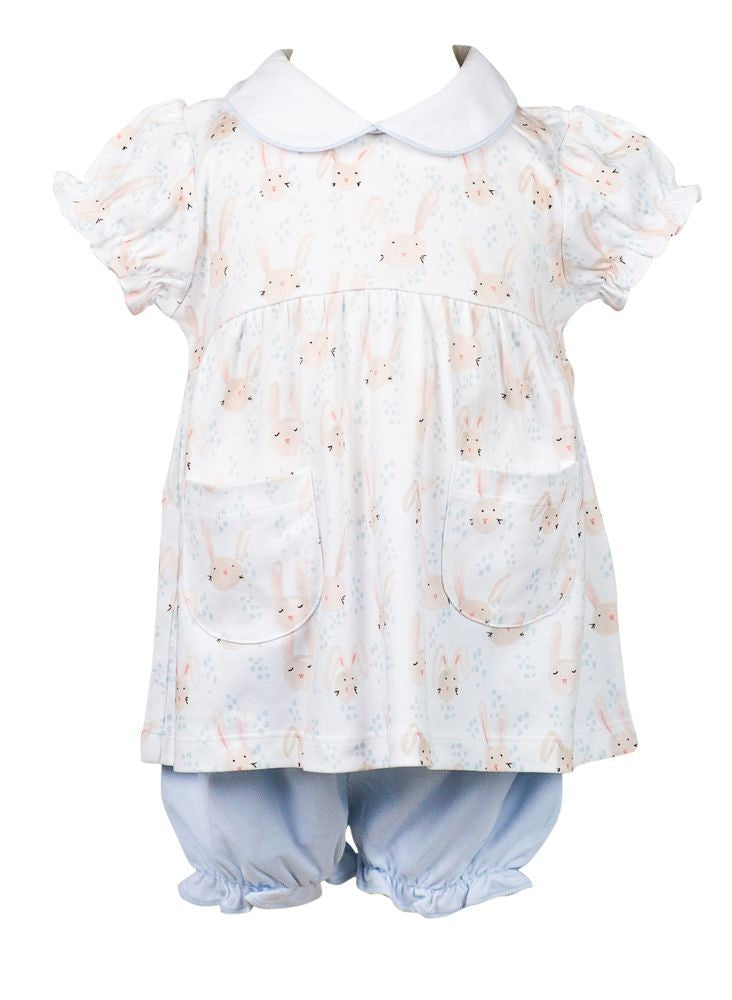 Proper Peony Girls Pink Hoppy Easter Bunny / Blue Bloomers Set