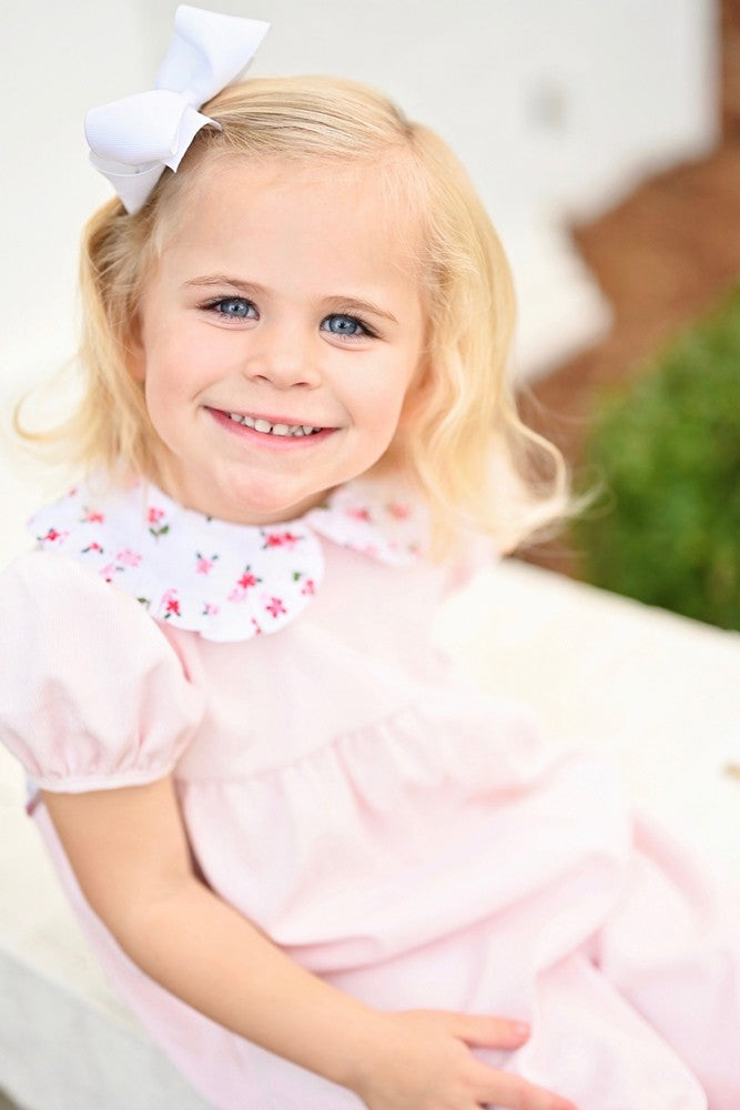 James & Lottie Baby Girls Romper - Cece - Pink with Floral Collar
