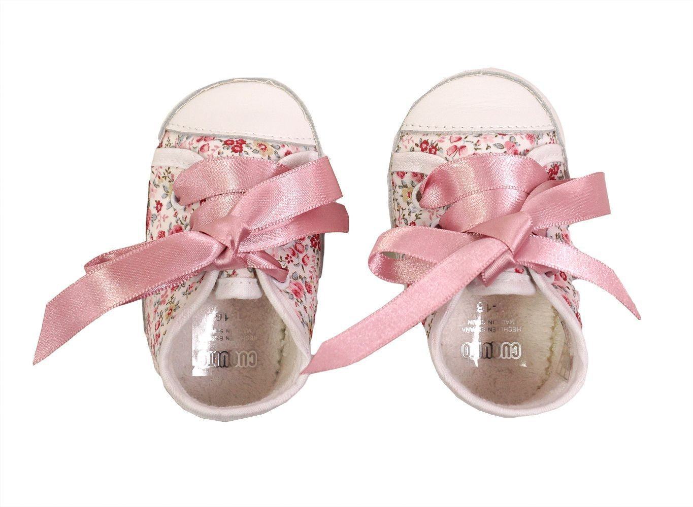 Cuquito Baby Girls Shoes - Pink Floral with Satin Ribbons