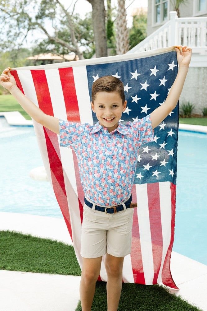 Bailey Boys J. Bailey Performance Polo Shirt - Blue & Red Patriotic Fireworks