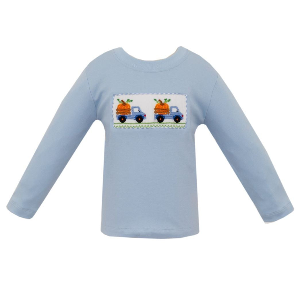Anavini Velani Boys Light Blue Shirt - Smocked Pumpkin Trucks