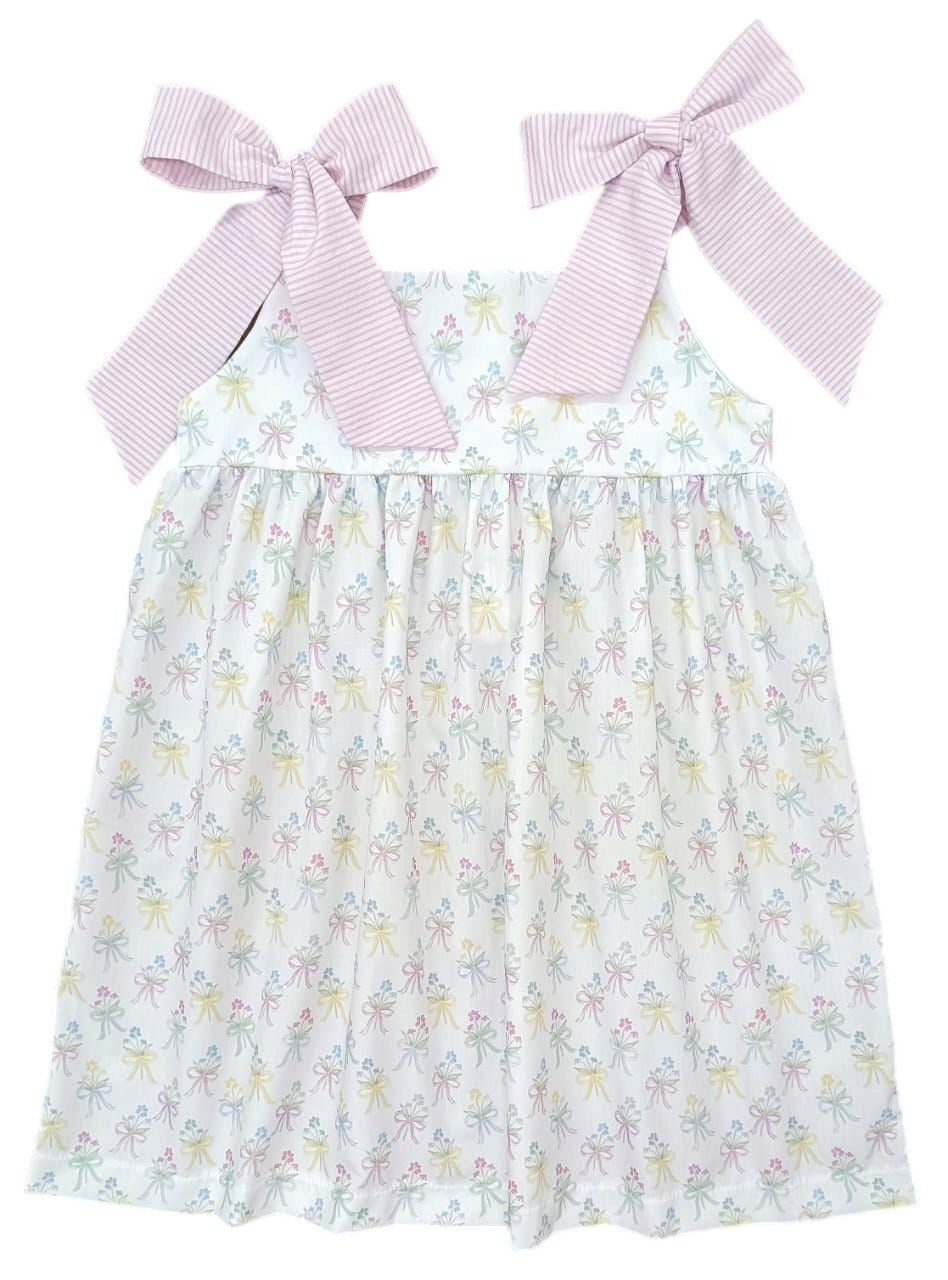 James & Lottie Girls Pastel Thea Dress with Pink Ties - Bouquets & Bows